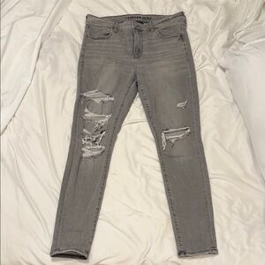 American Eagle Outfitters Light Gray Ripped Skinny Jeans